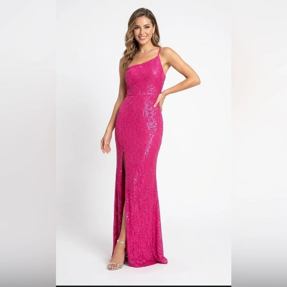 Windsor | Dresses | Windsor Womens Fuchsia Sequin One Shoulder Promo Dress  Size 6 | Poshmark